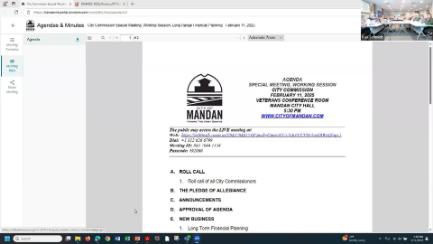 Mandan City Commission Special Meeting Working Session 2/11/25