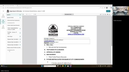 Mandan City Commission Special Meeting Working Session 1/13/26